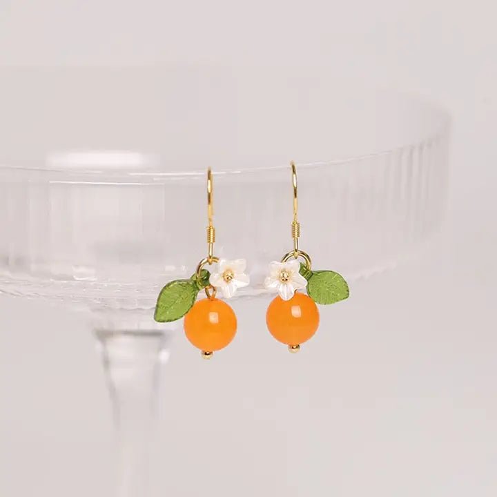 18K Gold Plated S925 Silver 8mm Orange Agate Earrings Dangle - The Country Rabbit Gifts & Décor