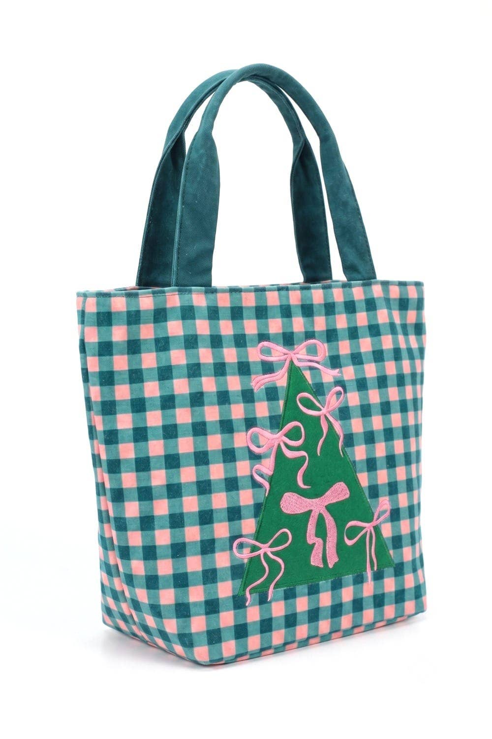 Pink Bow Tree Gingham Tote Bag
