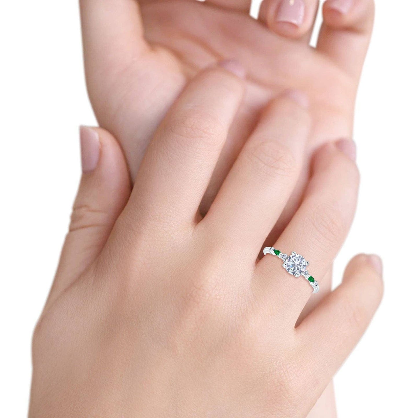 Vintage Style Round Marquise Green Emerald Simulated Cubic Zirconia Ring