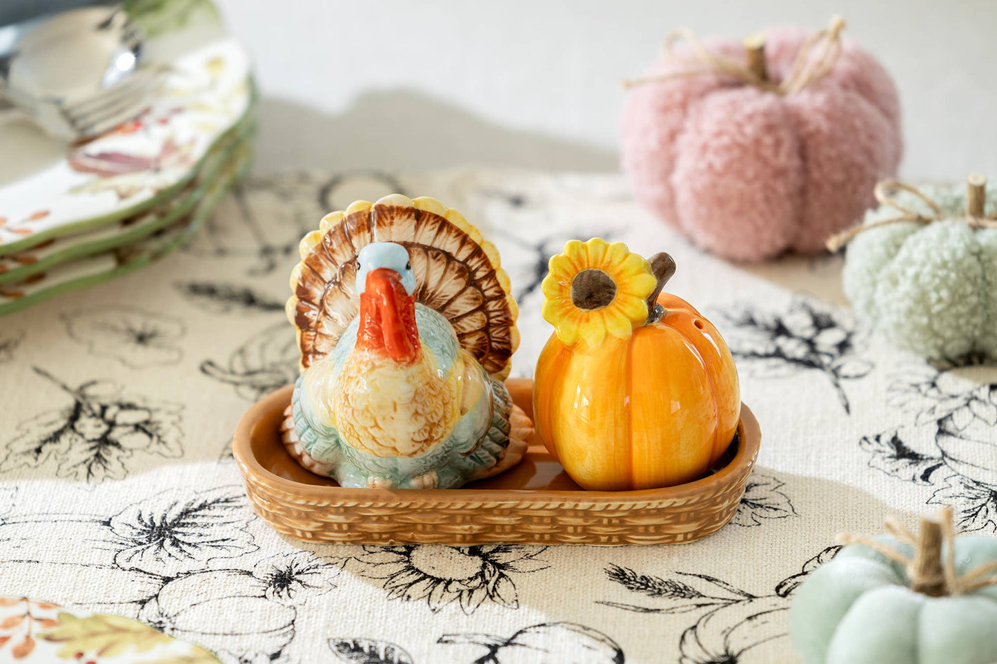 Turkey and Pumpkin Salt and Pepper Shaker Set - Gift Boxed