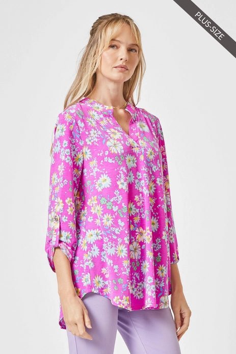 A119 Blouse | Lizzy Wrinkle Free | Hot Pink Floral - The Country Rabbit Gifts & Décor