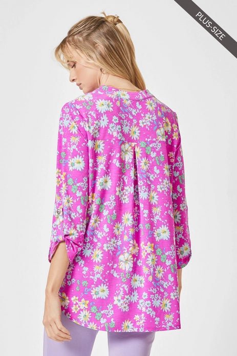 A119 Blouse | Lizzy Wrinkle Free | Hot Pink Floral - The Country Rabbit Gifts & Décor