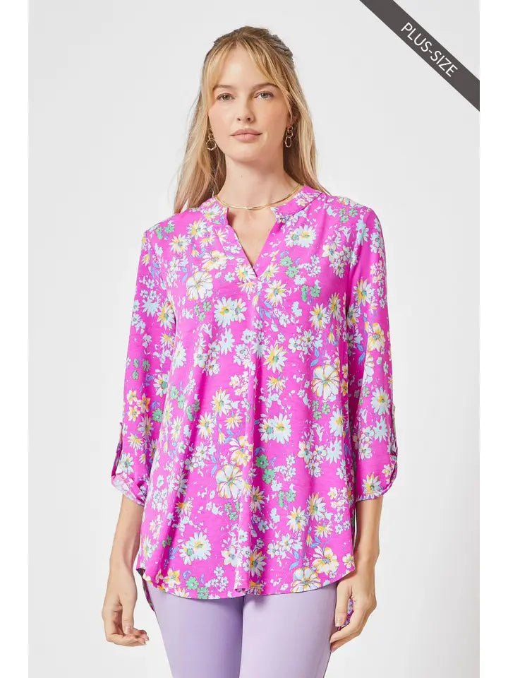 A119 Blouse | Lizzy Wrinkle Free | Hot Pink Floral - The Country Rabbit Gifts & Décor