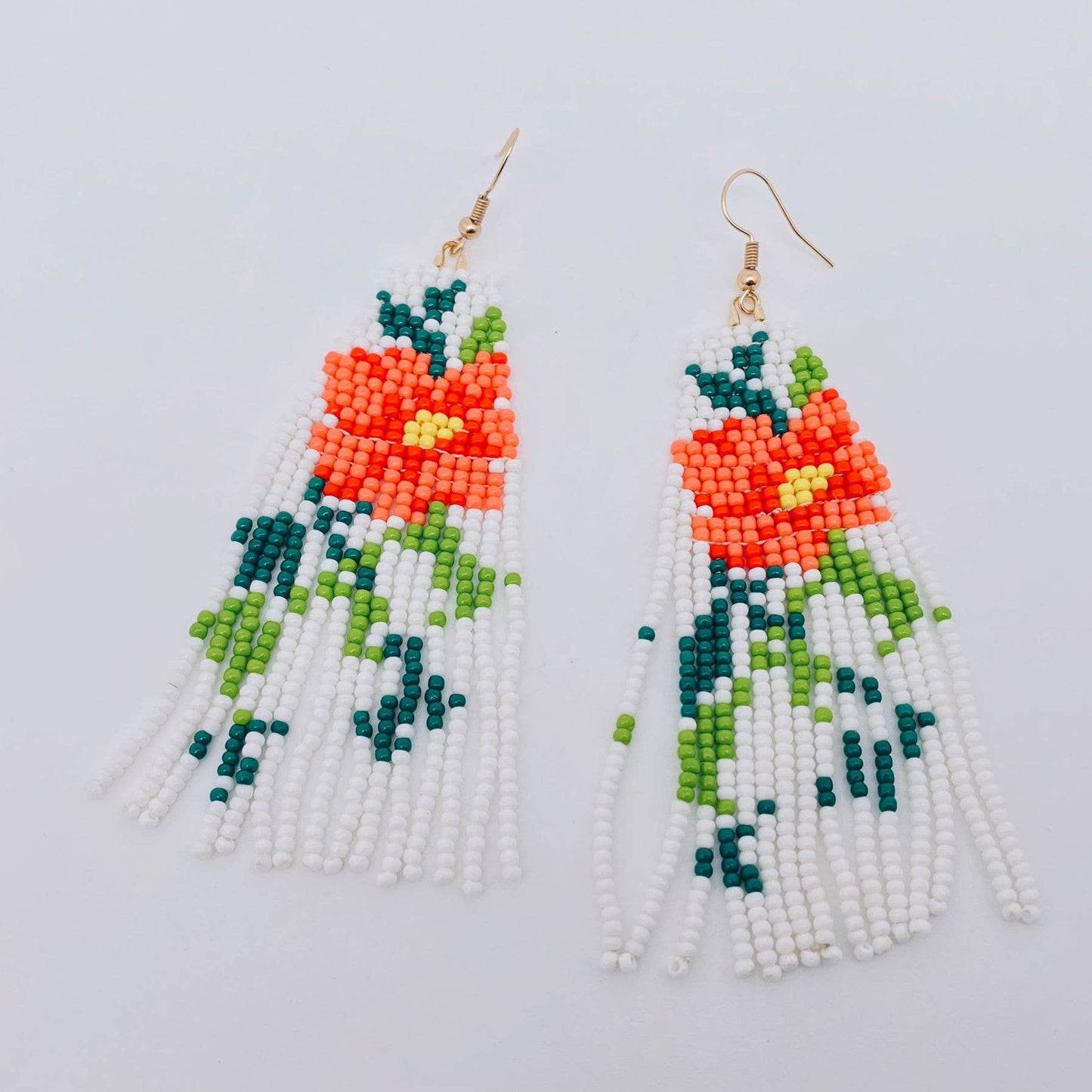 A178 Earrings | Rose Design | Seed Beads | Dangle - The Country Rabbit Gifts & Décor