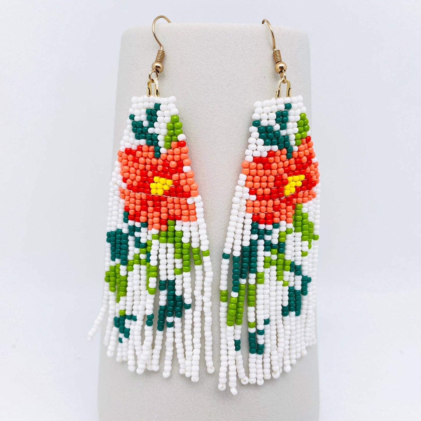 A178 Earrings | Rose Design | Seed Beads | Dangle - The Country Rabbit Gifts & Décor