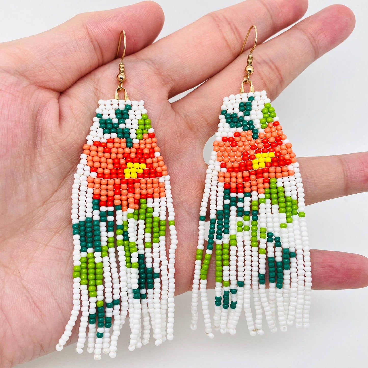 A178 Earrings | Rose Design | Seed Beads | Dangle - The Country Rabbit Gifts & Décor