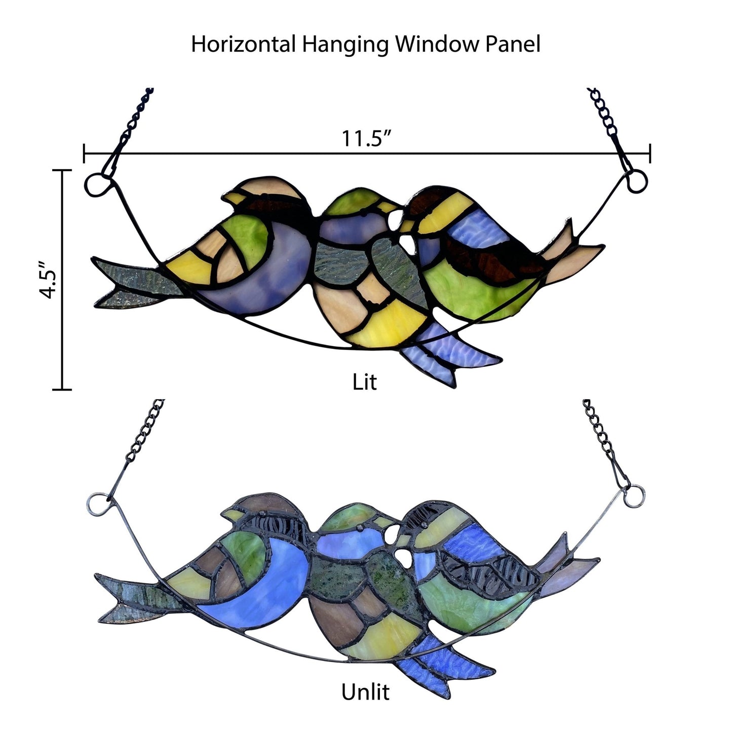 A200 Stained Glass Window Hang | Three Birds Perched on a Branch - The Country Rabbit Gifts & Décor