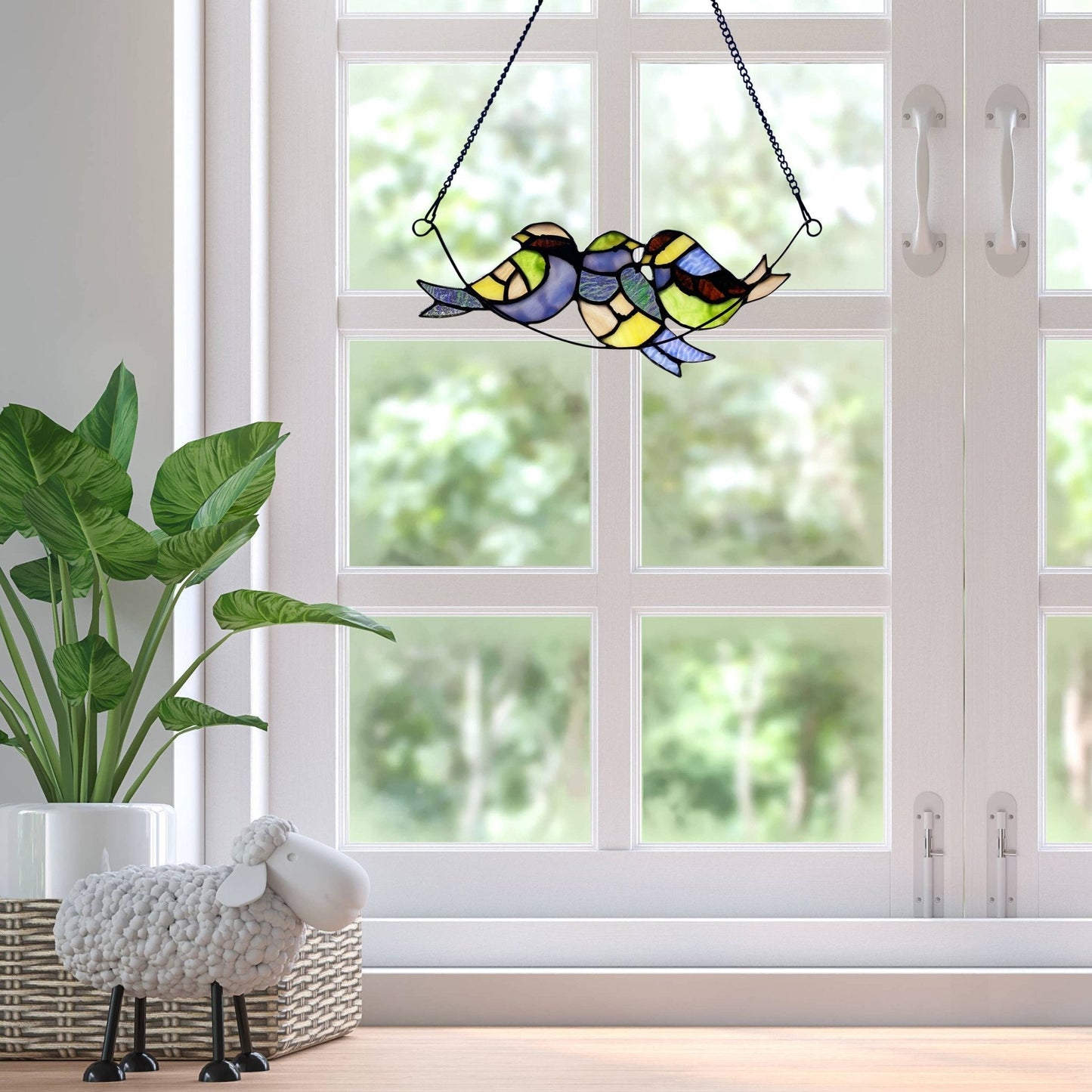 A200 Stained Glass Window Hang | Three Birds Perched on a Branch - The Country Rabbit Gifts & Décor