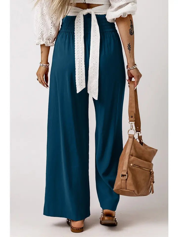 A225 Pants | Blue | Elastic Waist | Drawstring | Wide Leg - The Country Rabbit Gifts & Décor