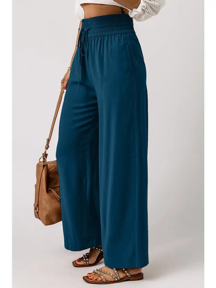 A225 Pants | Blue | Elastic Waist | Drawstring | Wide Leg - The Country Rabbit Gifts & Décor