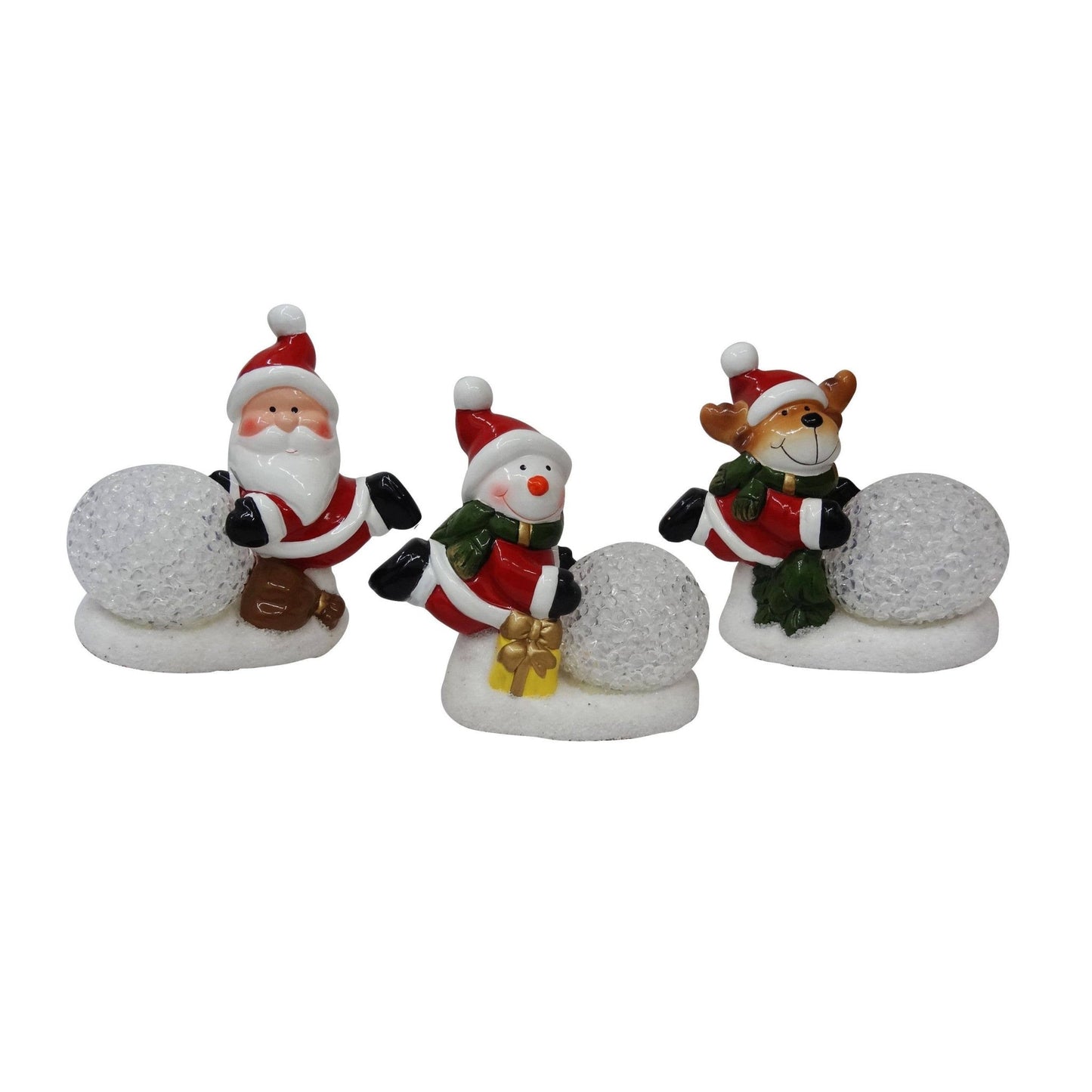 A249 Holiday Figurines of Santa, Reindeer or Snowman with Color Changing LED Snowballs - The Country Rabbit Gifts & Décor