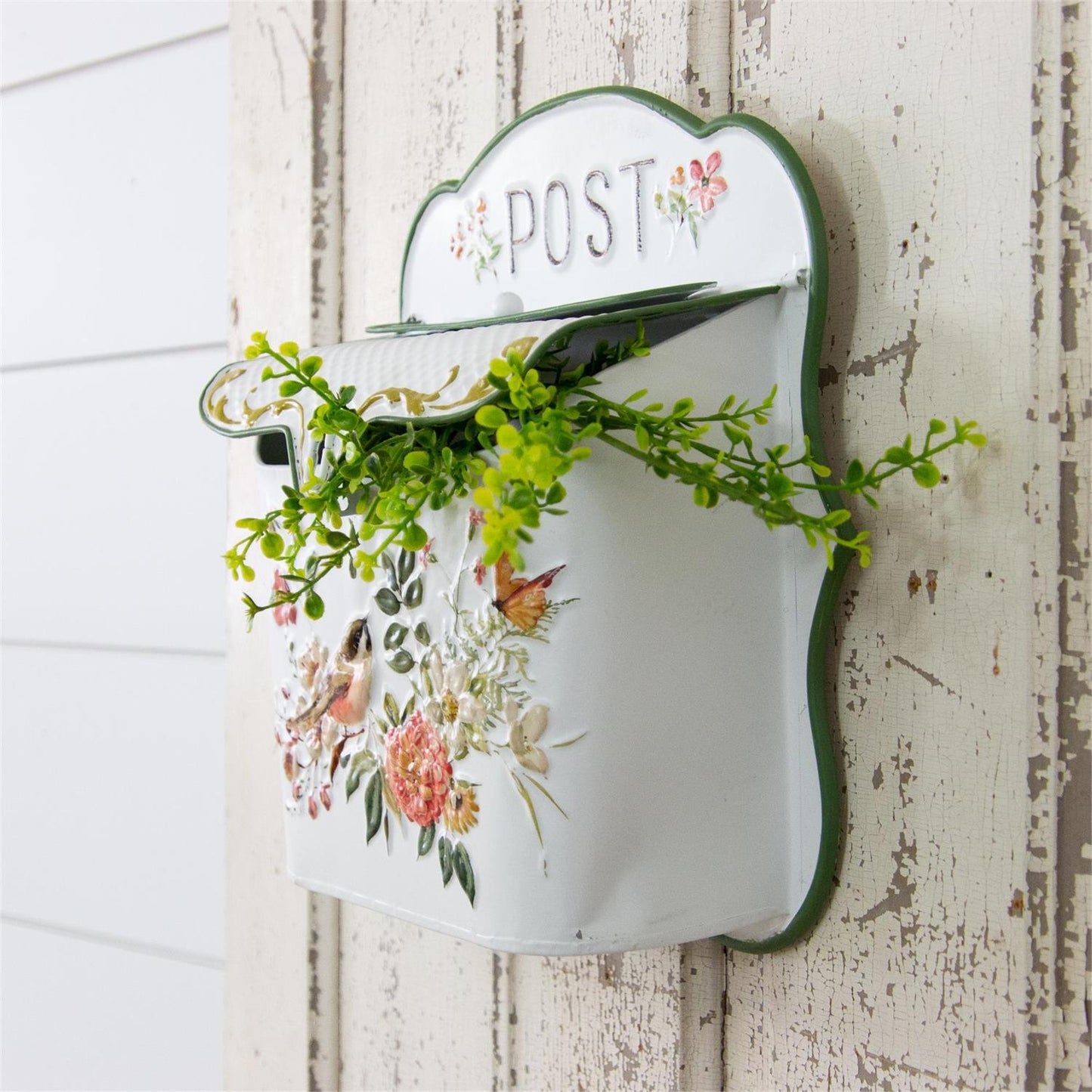 A292 Metal Post Box with Flowers and Birds - The Country Rabbit Gifts & Décor