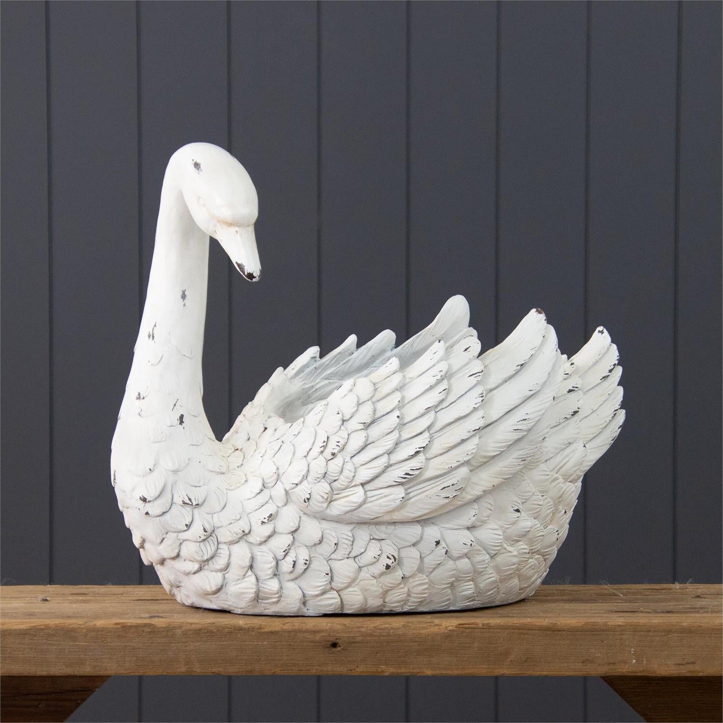 A296 White Distressed Swan Planter - The Country Rabbit Gifts & Décor