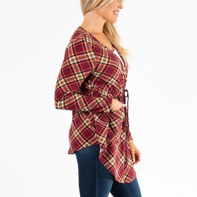 A321 Cardigan - Red Plaid - The Country Rabbit Gifts & Décor