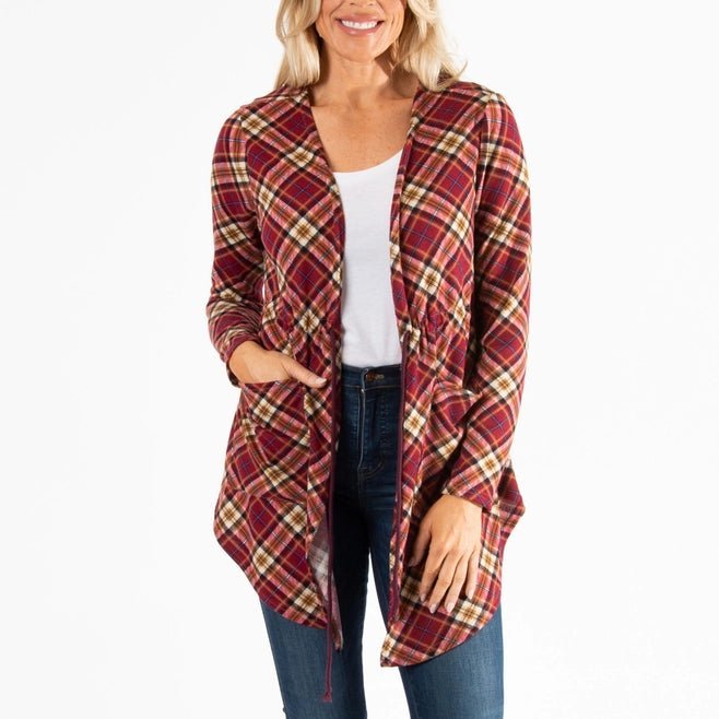 A321 Cardigan - Red Plaid - The Country Rabbit Gifts & Décor
