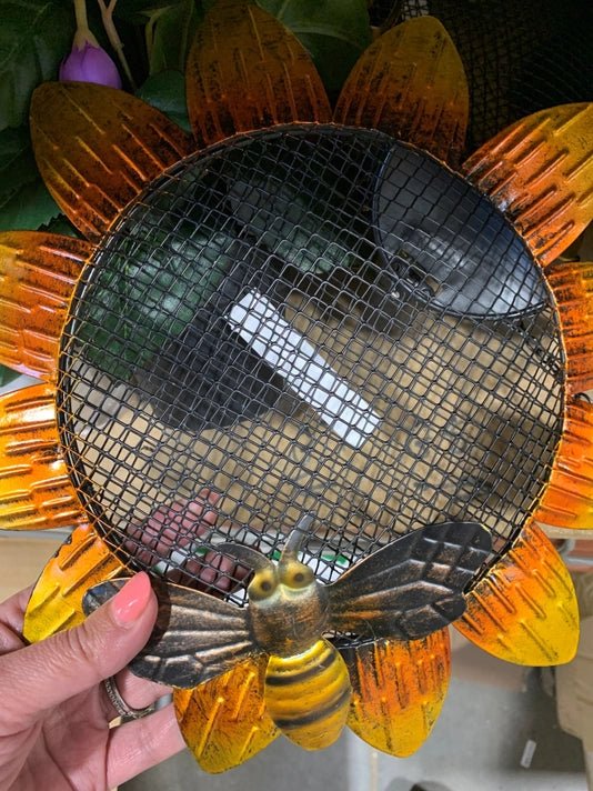 A362 Metal Sunflower Bird Feeder with Bee - The Country Rabbit Gifts & Décor