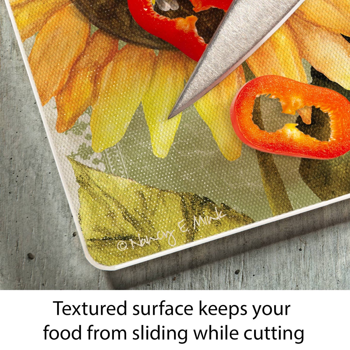 A445 Glass Counter Saver | Cutting Board 10" x 8" | Sunflowers in Bloom | Bee - The Country Rabbit Gifts & Décor