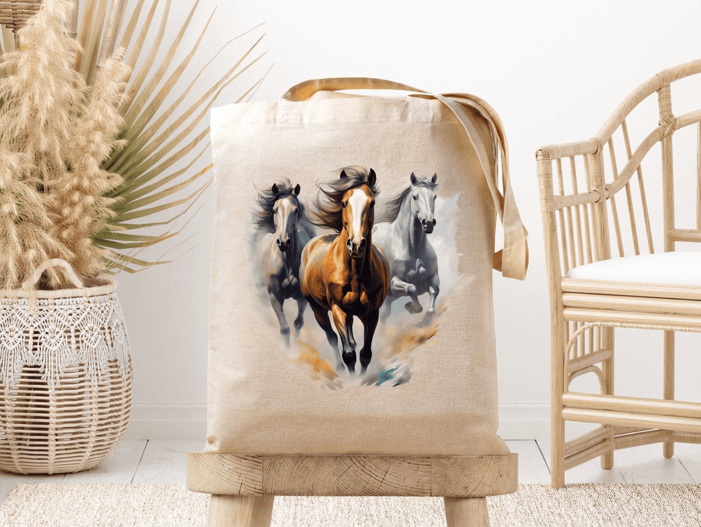 A463 Canvas Tote Bag | Running Horses Design - The Country Rabbit Gifts & Décor