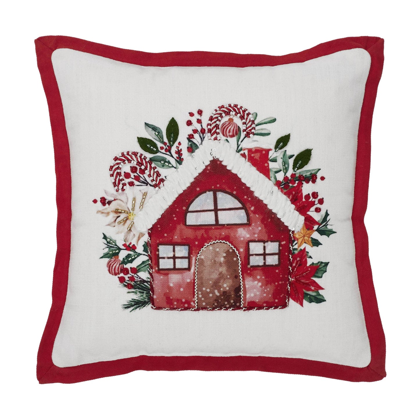 A513 Decorative Christmas Pillow | Candy Cane Cottage Pillow | 12x12 - The Country Rabbit Gifts & Décor