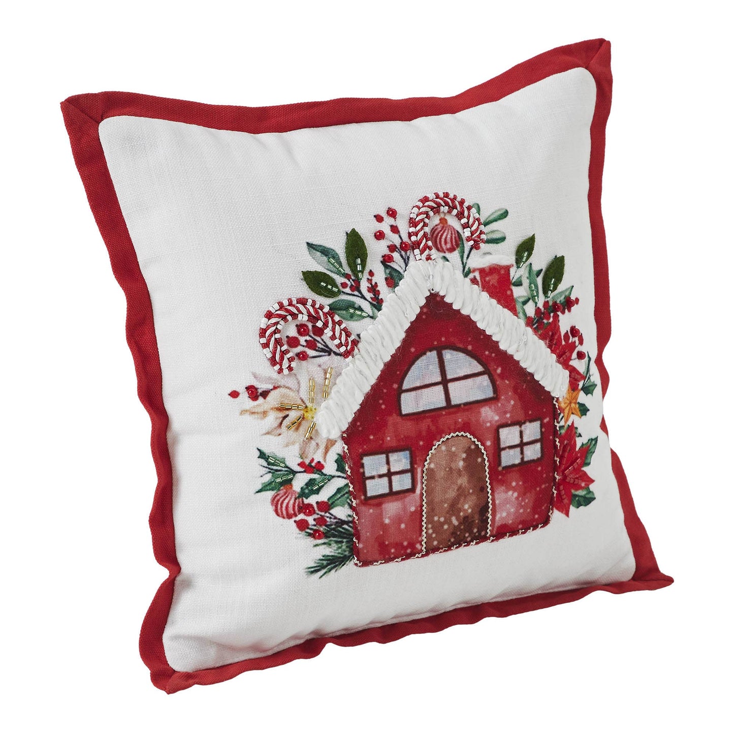 A513 Decorative Christmas Pillow | Candy Cane Cottage Pillow | 12x12 - The Country Rabbit Gifts & Décor