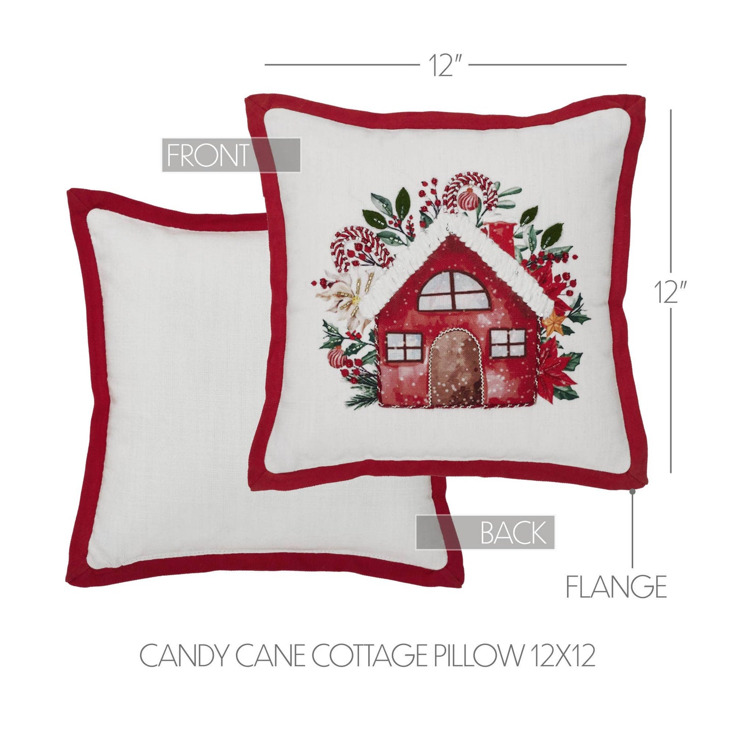 A513 Decorative Christmas Pillow | Candy Cane Cottage Pillow | 12x12 - The Country Rabbit Gifts & Décor