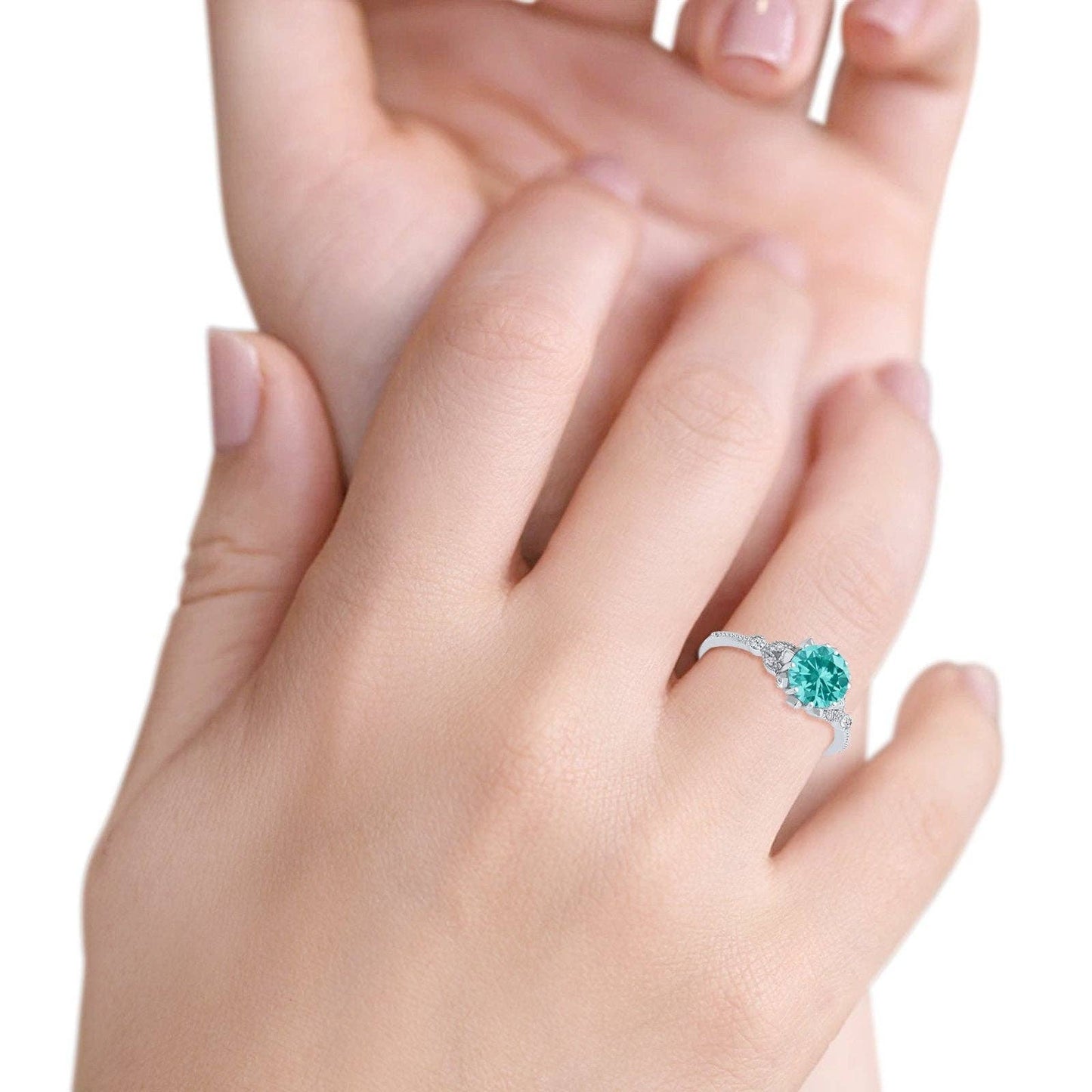 Art Deco Fashion Ring Round Simulated Paraiba Tourmaline CZ Ring - The Country Rabbit Gifts & Décor