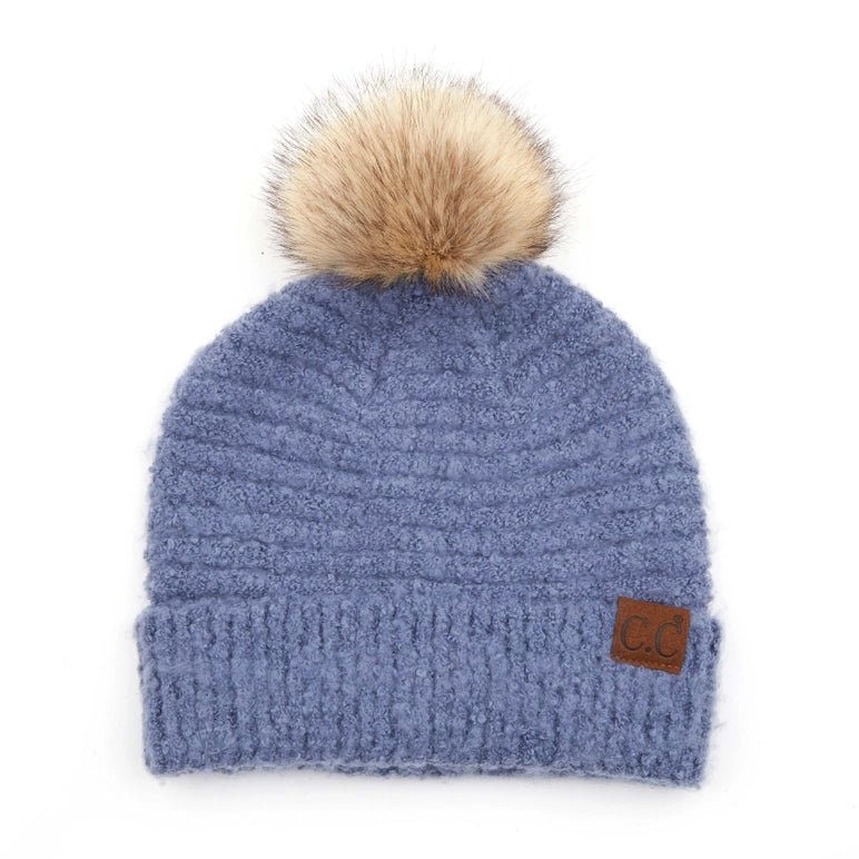 Beanie - C.C Brand - Soft Beanie with Faux Fur Pom - The Country Rabbit Gifts & Décor