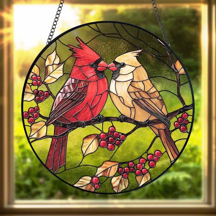Cardinal Couple Stained Glass Suncatcher - The Country Rabbit Gifts & Décor