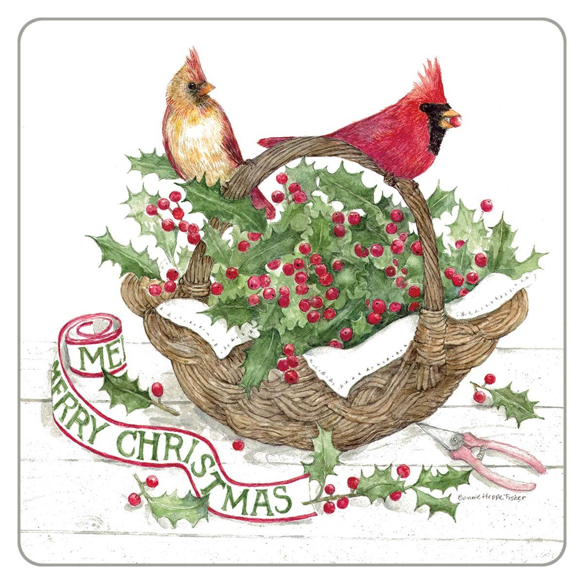 Cardinals and Holly Coaster - The Country Rabbit Gifts & Décor