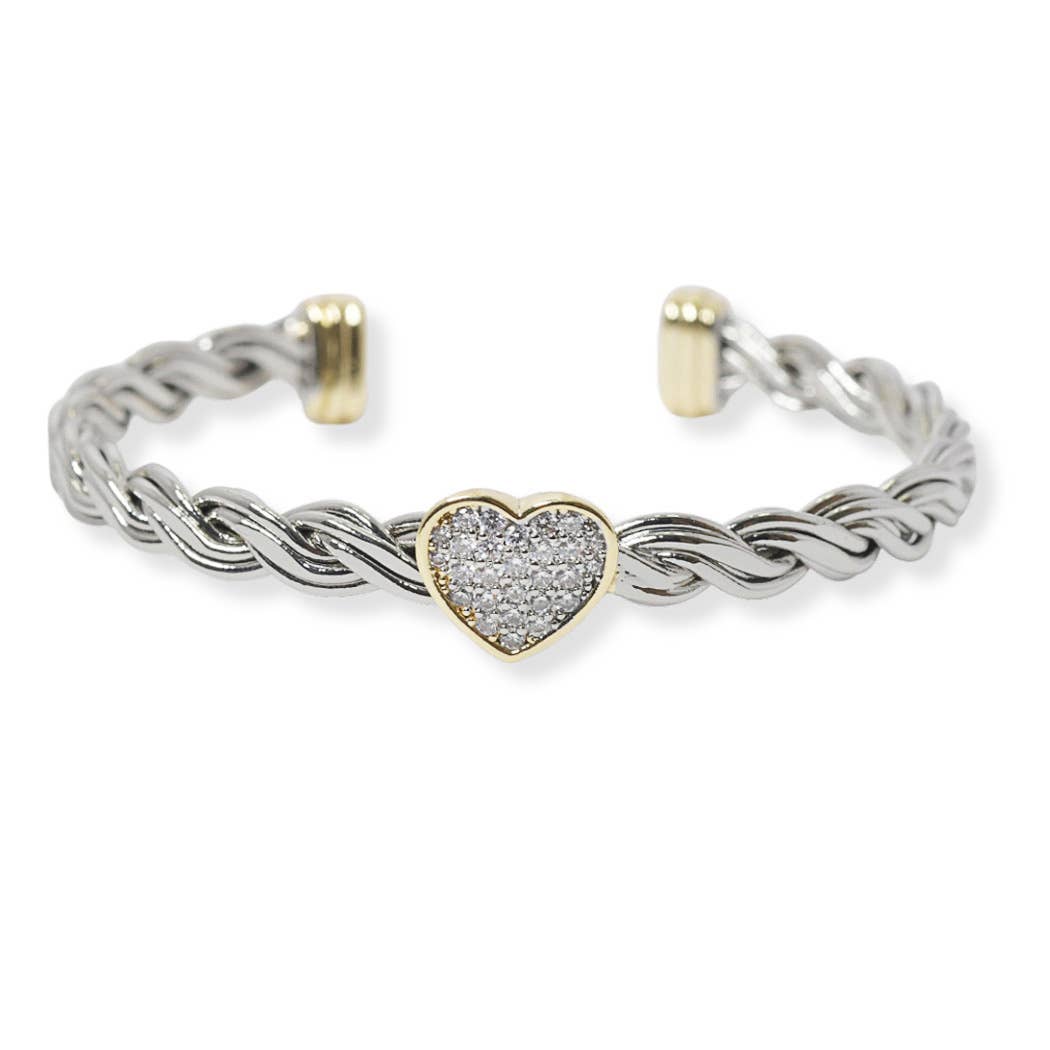 Cuff Bracelet | Pave Heart with Braided Cuff Bracelet - The Country Rabbit Gifts & Décor