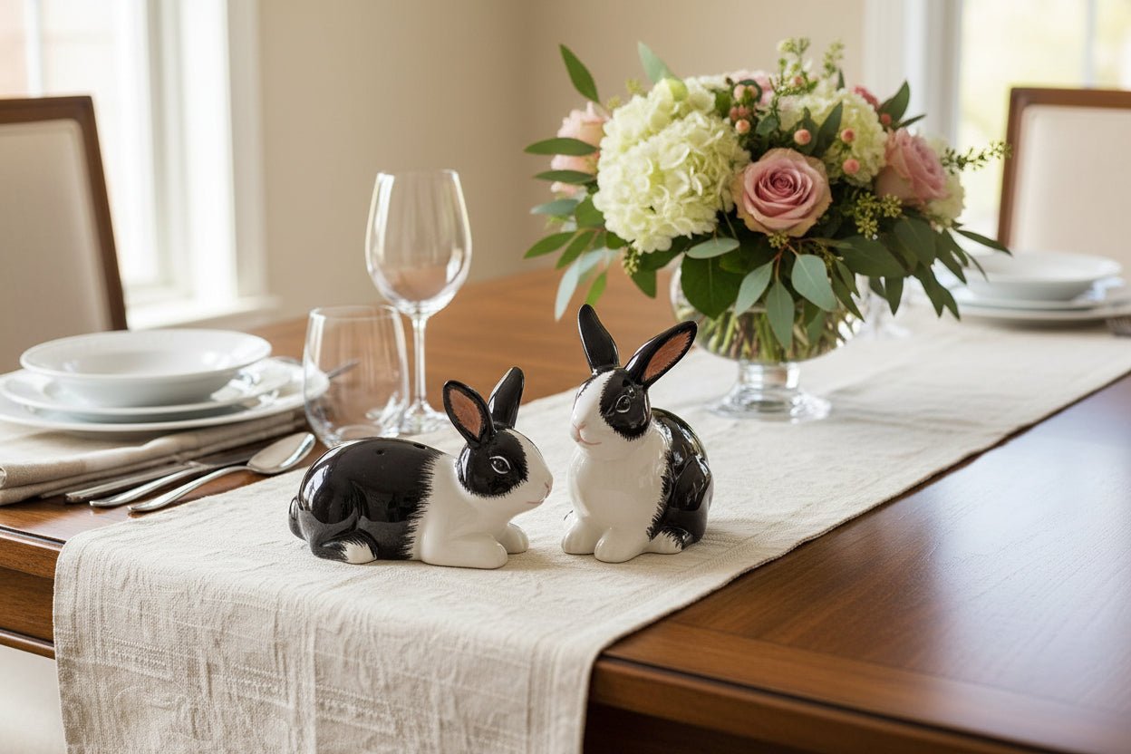 Dutch Rabbit Salt and Pepper Shakers - Black and White - 3.5"L - The Country Rabbit Gifts & Décor