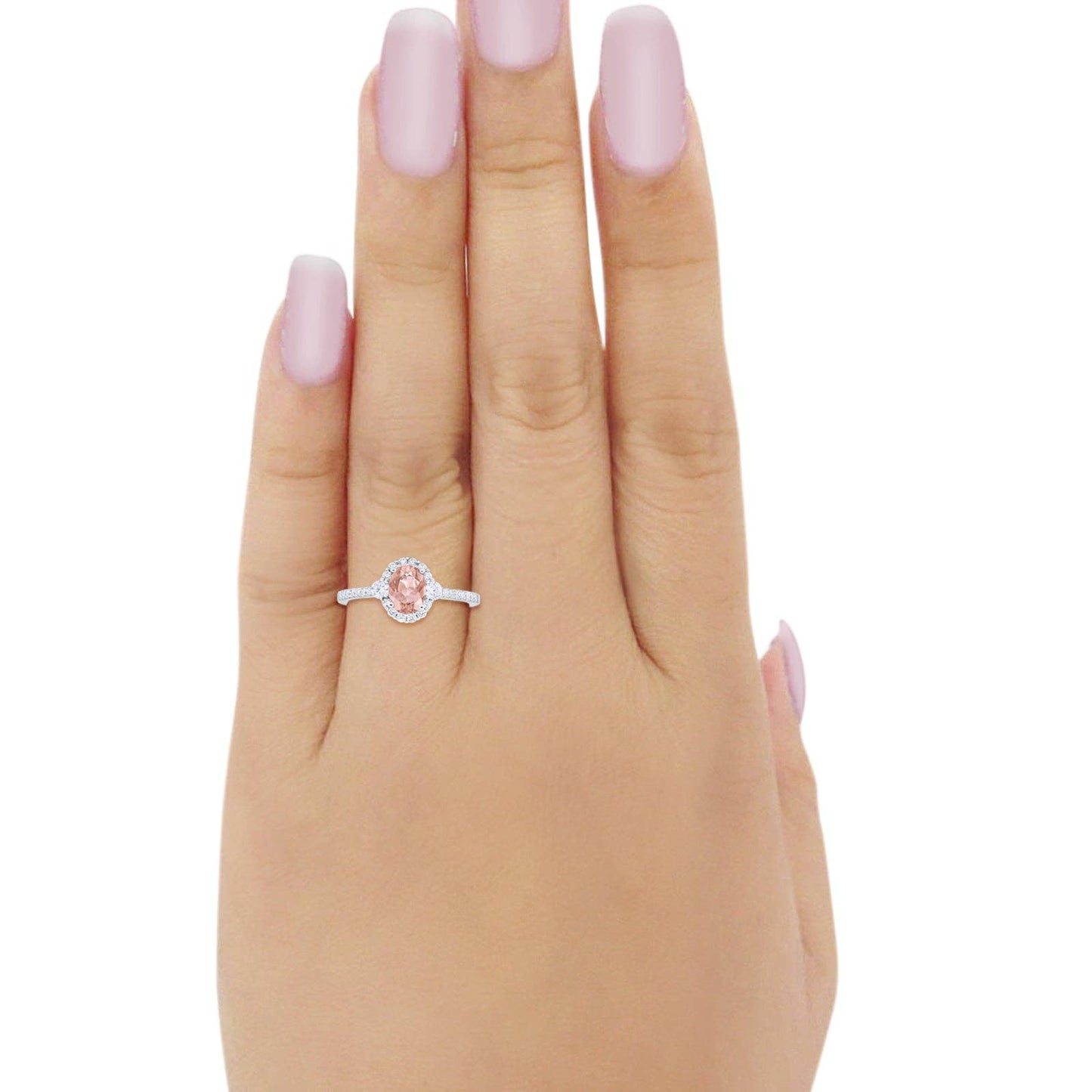 Art Deco Halo Oval Simulated Morganite CZ Ring