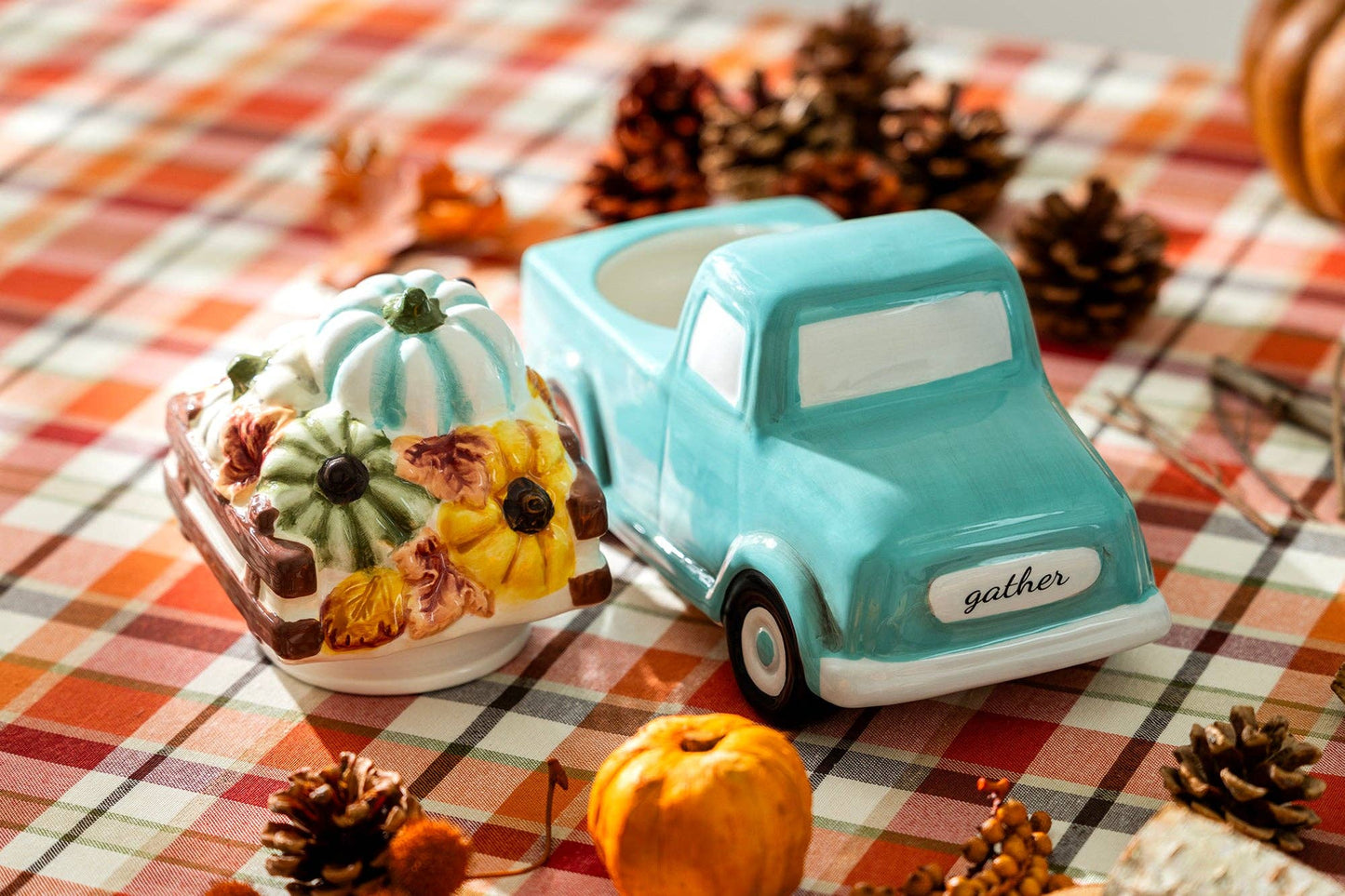 Fall Pumpkin Harvest Mint Truck Cookie Jar - The Country Rabbit Gifts & Décor