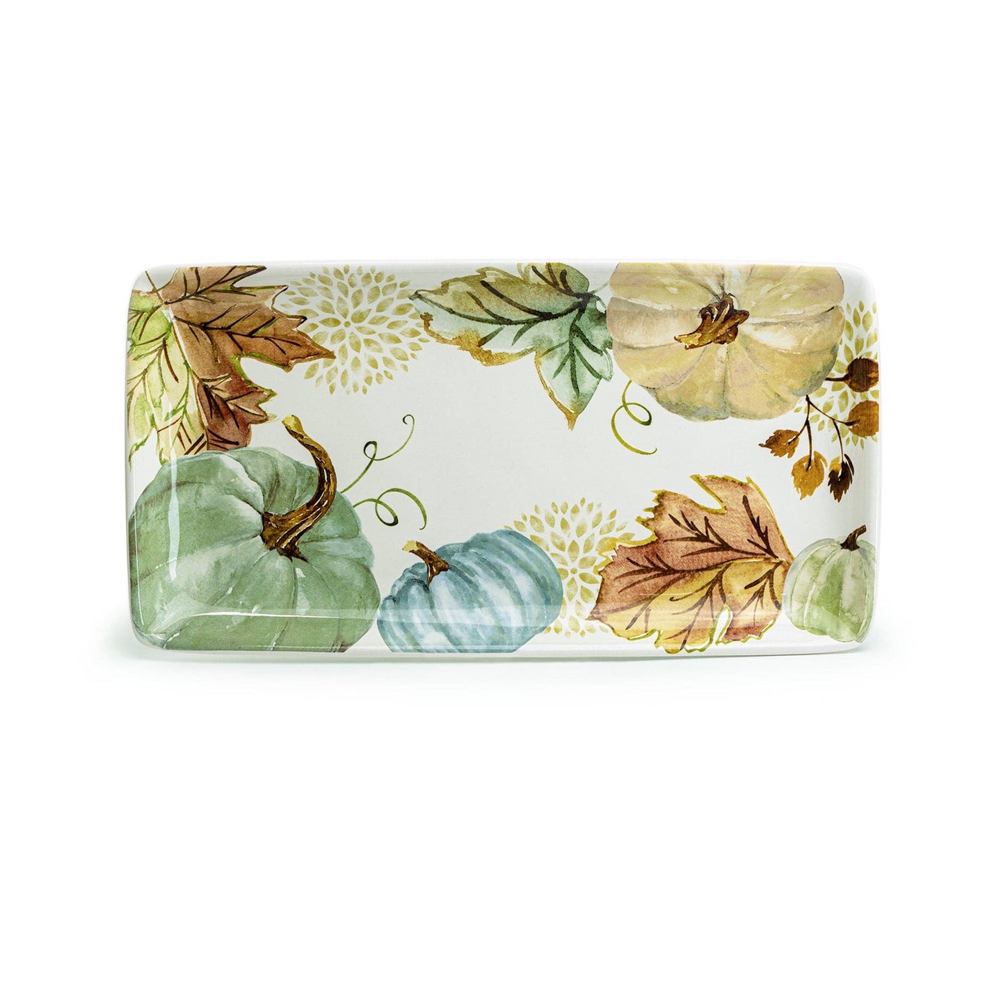 Fall Pumpkins with Leaves Rectangular Serving Tray Length 14 Inches - The Country Rabbit Gifts & Décor