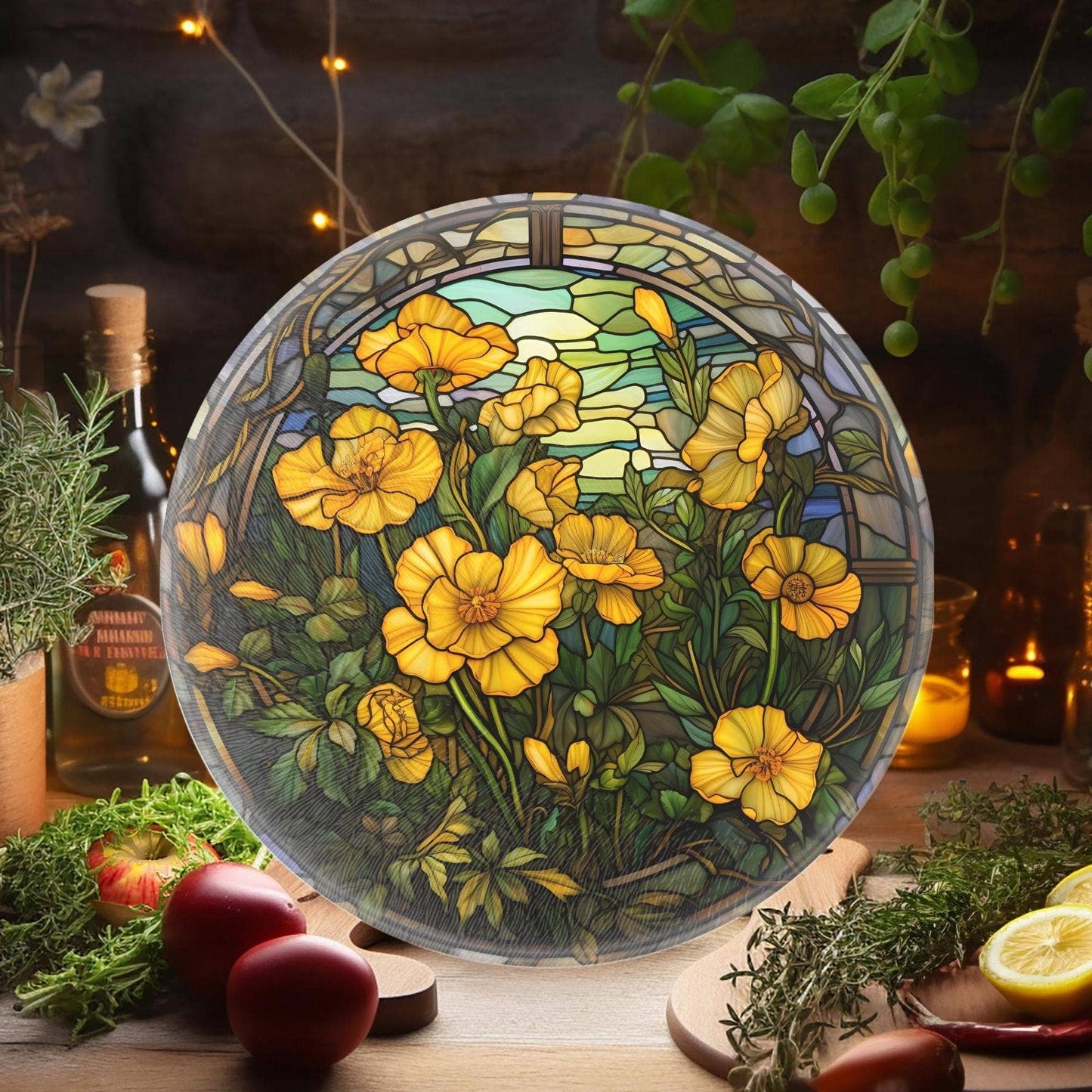 Floral Tempered Glass Charcuterie/Cheese Board 8 Inch - The Country Rabbit Gifts & Décor