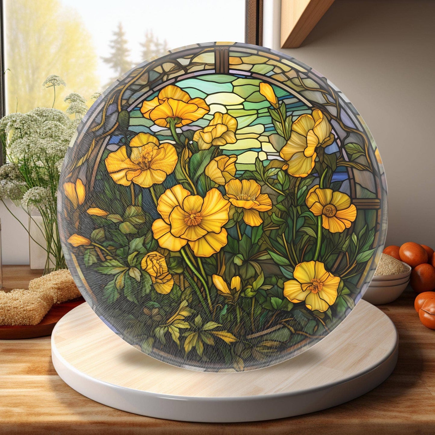 Floral Tempered Glass Charcuterie/Cheese Board 8 Inch - The Country Rabbit Gifts & Décor