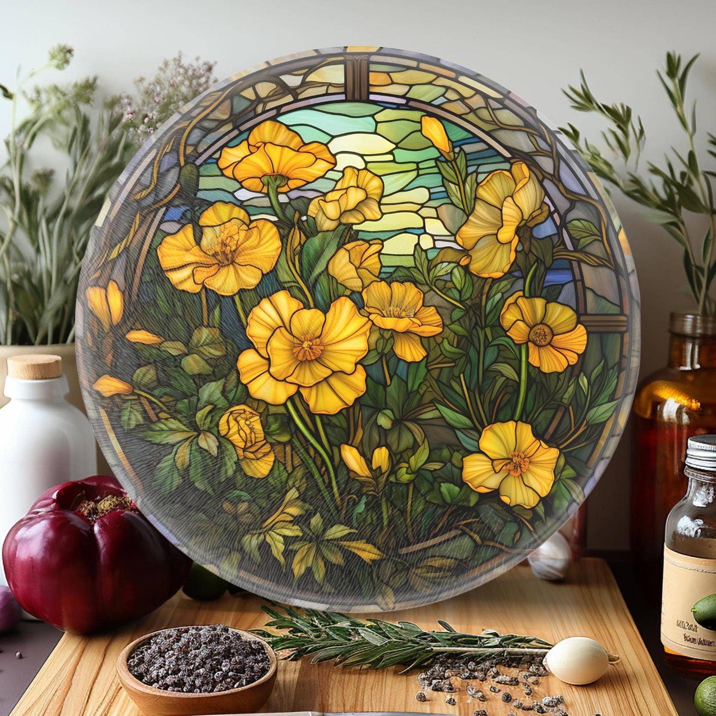 Floral Tempered Glass Charcuterie/Cheese Board 8 Inch - The Country Rabbit Gifts & Décor