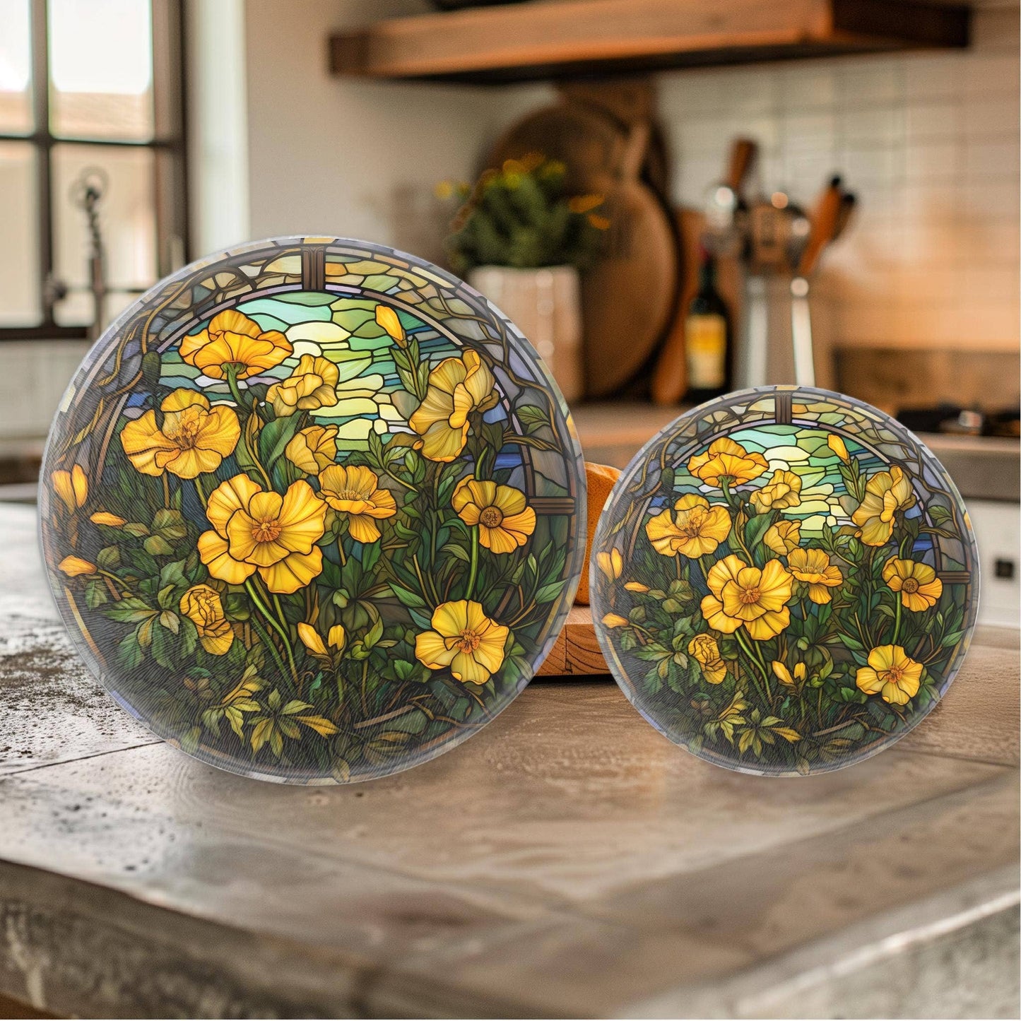 Floral Tempered Glass Charcuterie/Cheese Board 8 Inch - The Country Rabbit Gifts & Décor