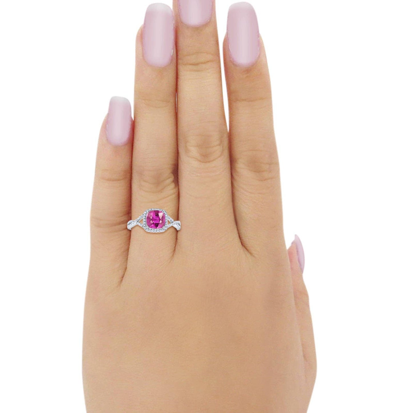 Halo Infinity Shank Ring Cushion Round Simulated Pink CZ - The Country Rabbit Gifts & Décor