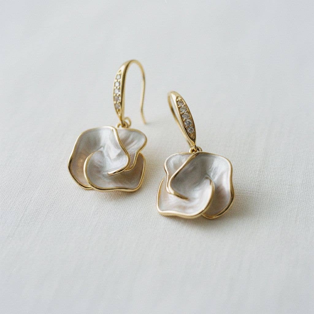 Handmade Enamel Camellia Flower Dangle Earrings - The Country Rabbit Gifts & Décor