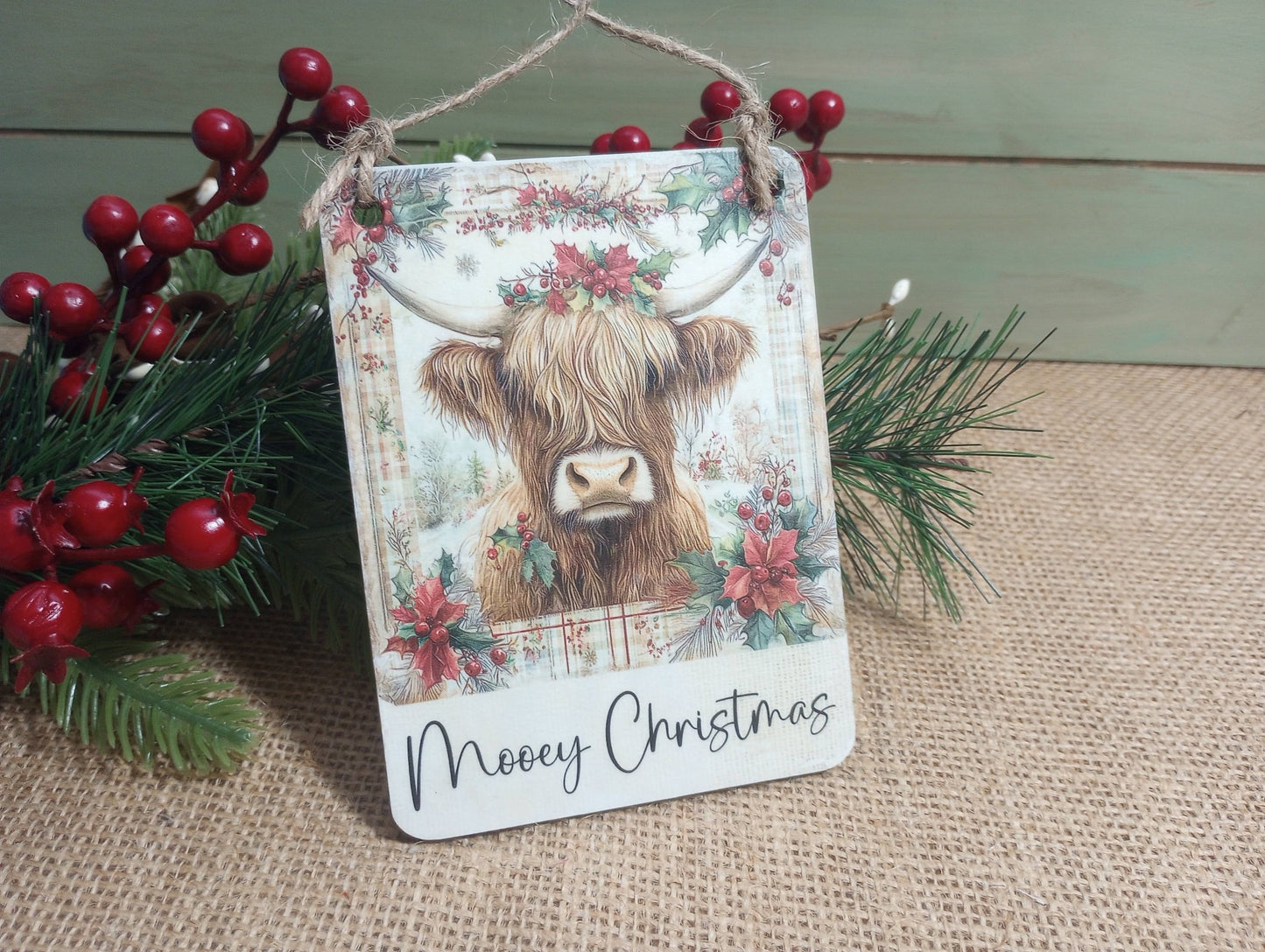 Highland Cow Christmas Ornament Mooey Christmas - The Country Rabbit Gifts & Décor