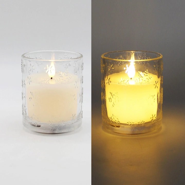 Holiday LED Candle Glass Snowflake Designed Jar - The Country Rabbit Gifts & Décor
