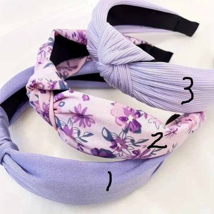 Knotted Headbands in Shades of Purple - Solid and Floral Pint - The Country Rabbit Gifts & Décor