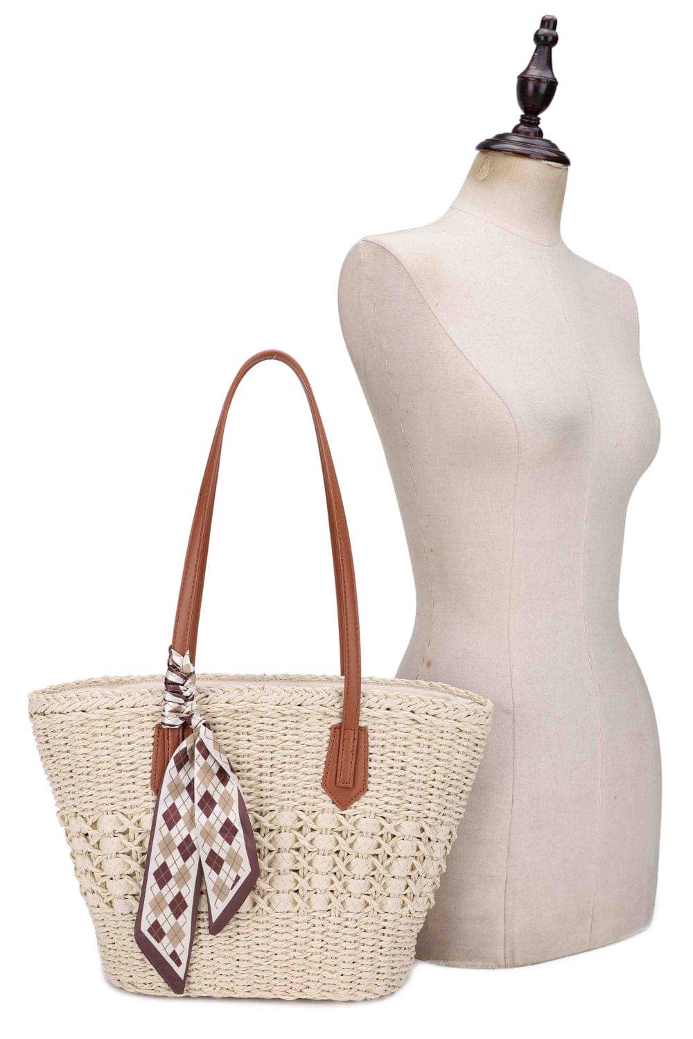 MIM - 26003 Penelope Straw Tote Bag With Scarf - The Country Rabbit Gifts & Décor