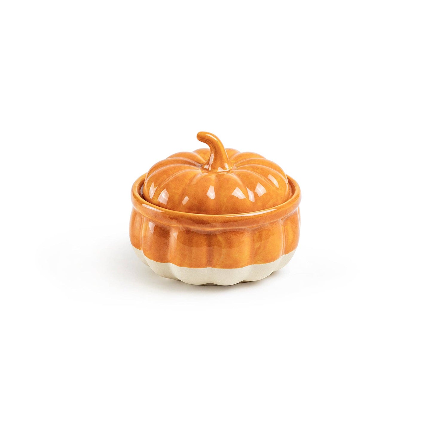 Orange Pumpkin Figural 4.75" Reactive Glaze Bowl with Lid - The Country Rabbit Gifts & Décor