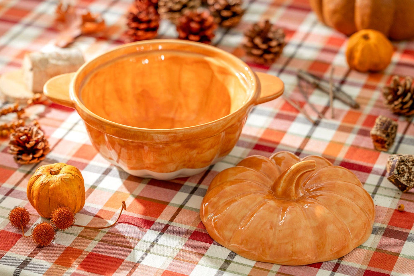 Orange Pumpkin Figural Reactive Glaze Baking Dish with Lid - The Country Rabbit Gifts & Décor