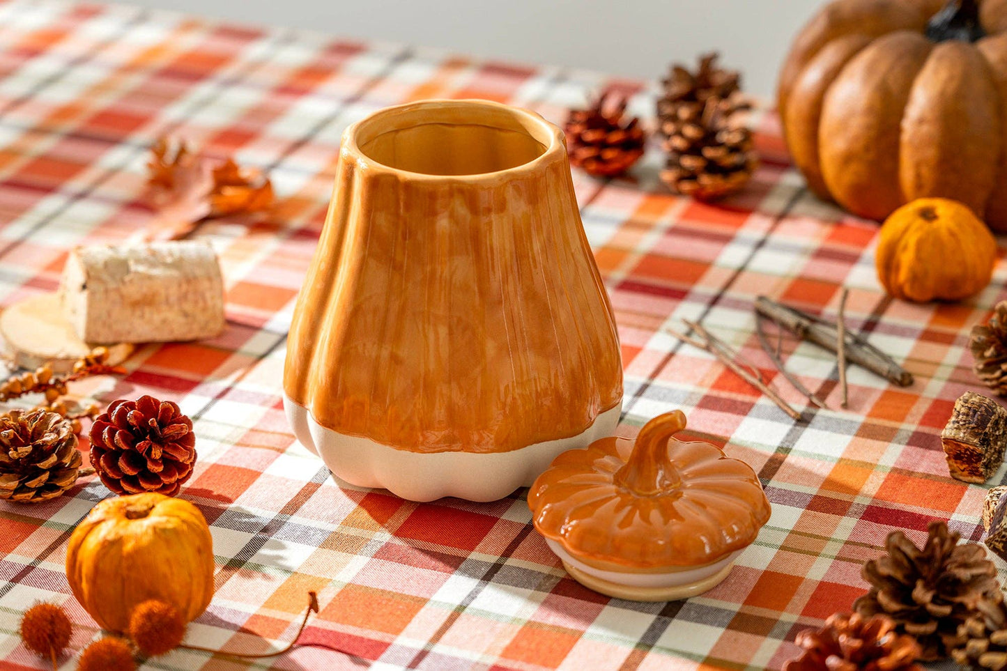 Orange Pumpkin Figural Reactive Glaze Jar Silicone Seal Lid - The Country Rabbit Gifts & Décor