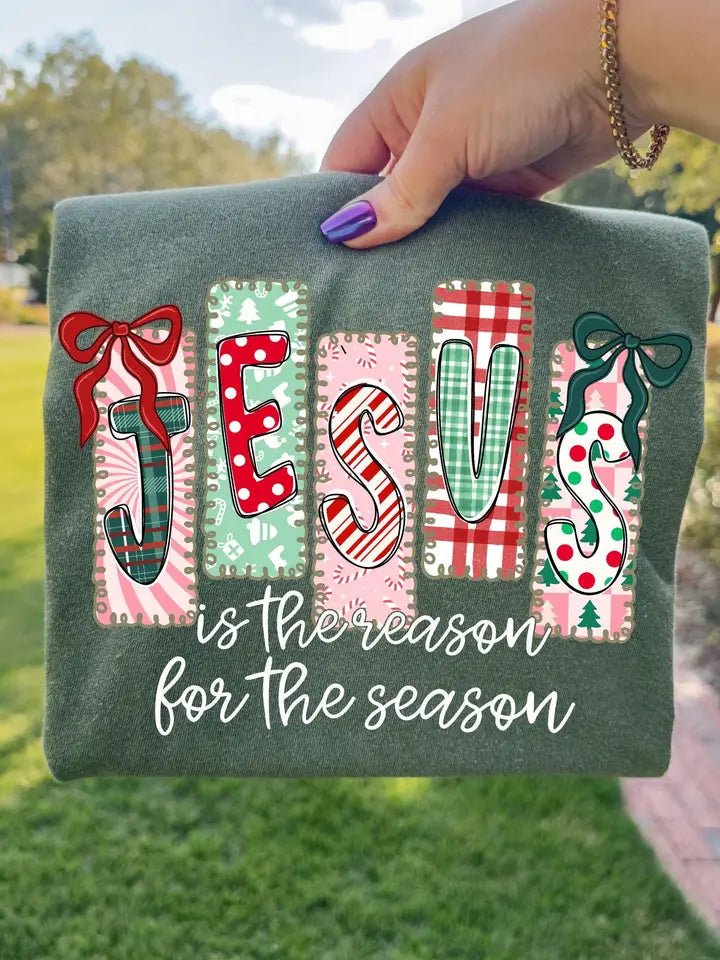 Patchwork Jesus is the Reason Christmas Sweatshirt - The Country Rabbit Gifts & Décor
