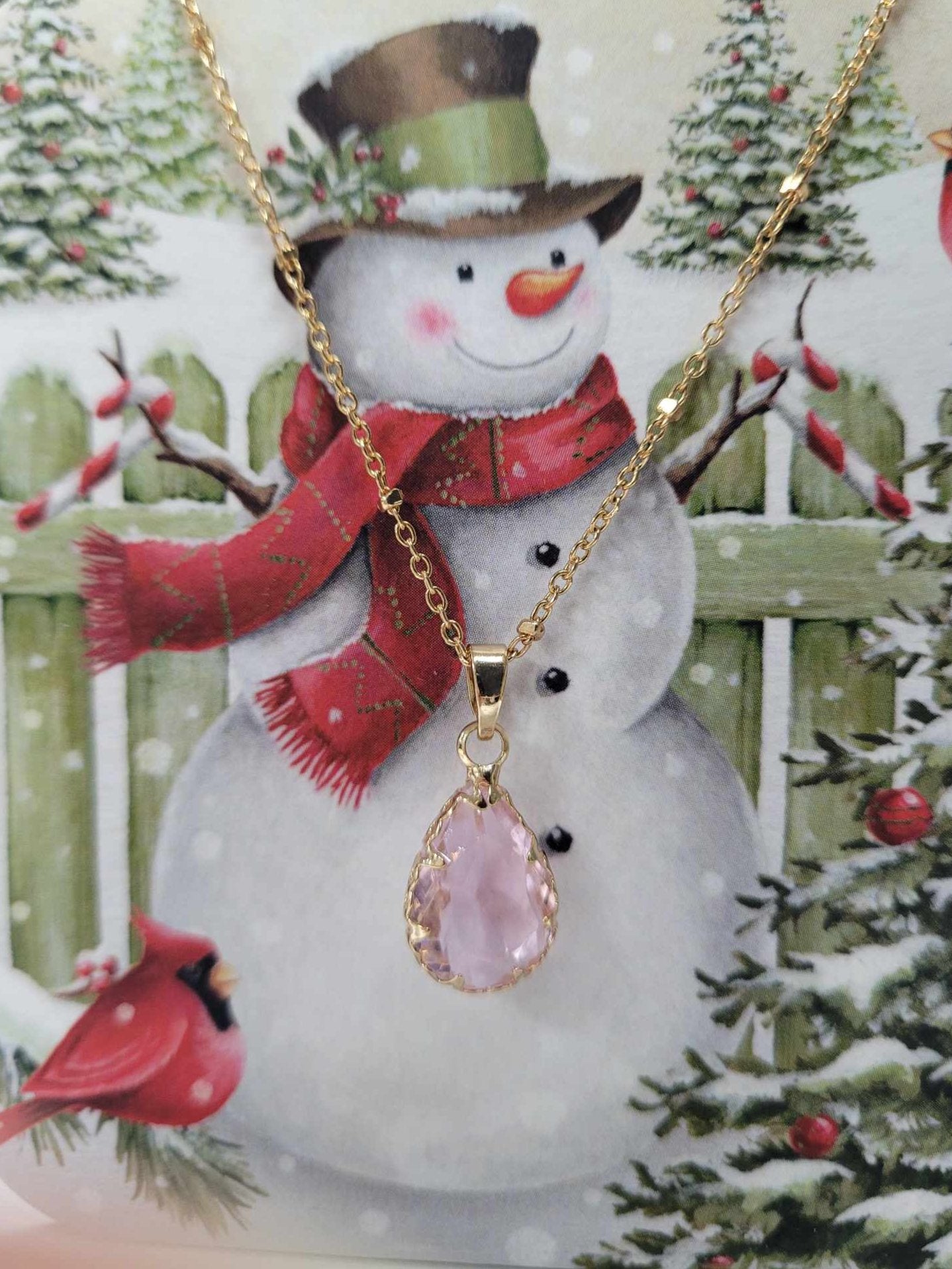 Pink Faceted Teardrop Pendant Necklace Set with Gold Ball Stud Earrings