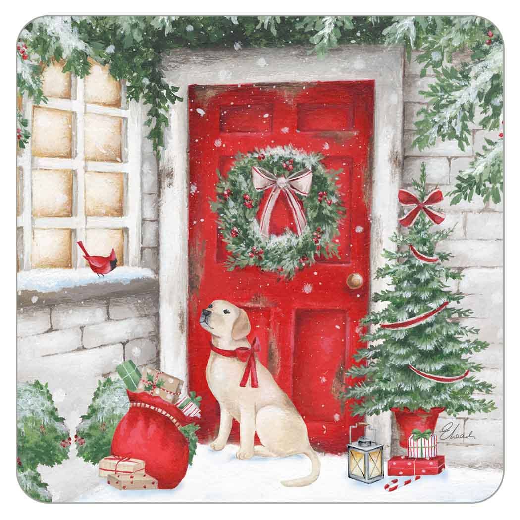 Pup With Santa's Bag Coaster - The Country Rabbit Gifts & Décor